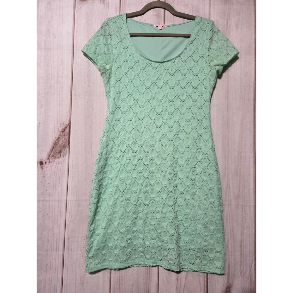 Isaac Mizrahi Mint Green Lace Overlay Short Sleeve Dress Size L‎